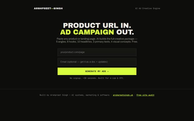 Screenshot of the AI Ad Creative Engine